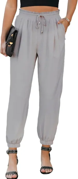 EVALESS Womens 2025 Summer Casual Pants Drawstring Elastic High Waisted Work Trousers Joggers Trendy Harem Pants with Pockets