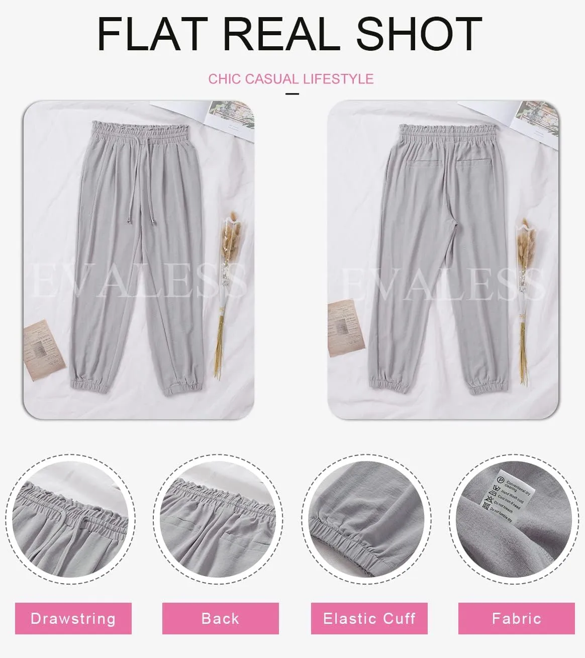 EVALESS Womens 2025 Summer Casual Pants Drawstring Elastic High Waisted Work Trousers Joggers Trendy Harem Pants with Pockets
