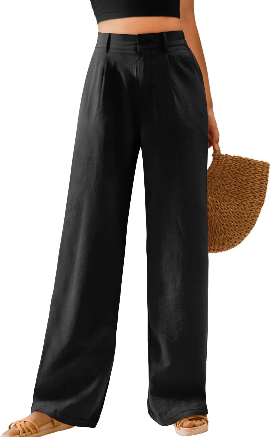 Feiersi Womens Casual Wide Leg Pants High Waisted Button Down Straight Long Trousers Palazzo Pants