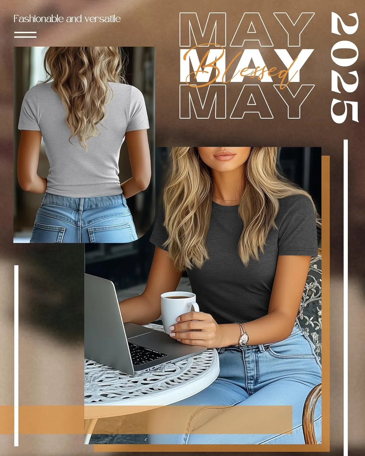 Ficerd 4 Pack Women's Short Sleeve T Shirts Cotton Crew Neck Slim Fitted Tops Basic Casual Shirts Stretchy Going Out Tees