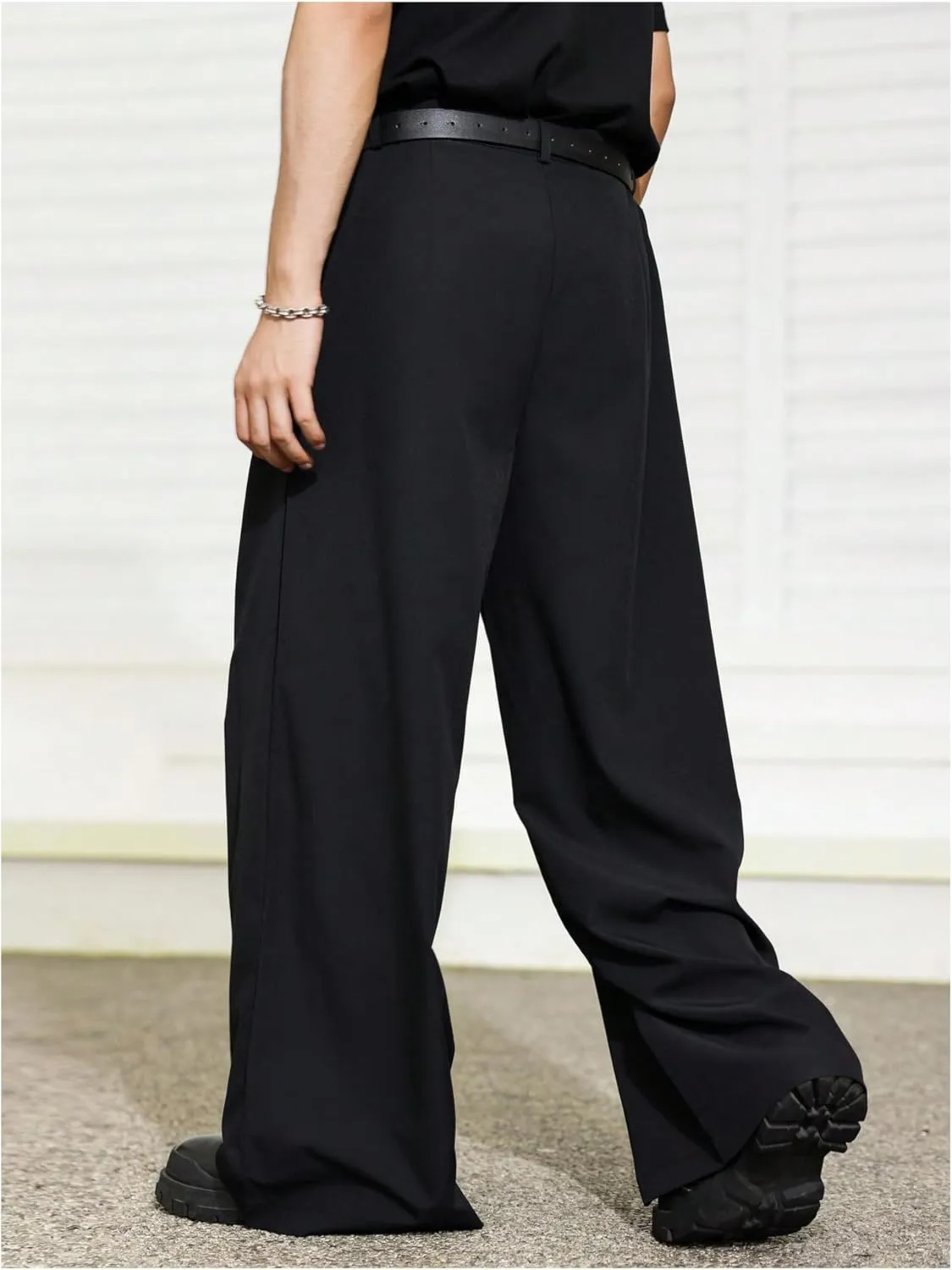 Floerns Men's Causal Baggy Wide Leg Suit Pants Loose Fit Business Dress Trousers