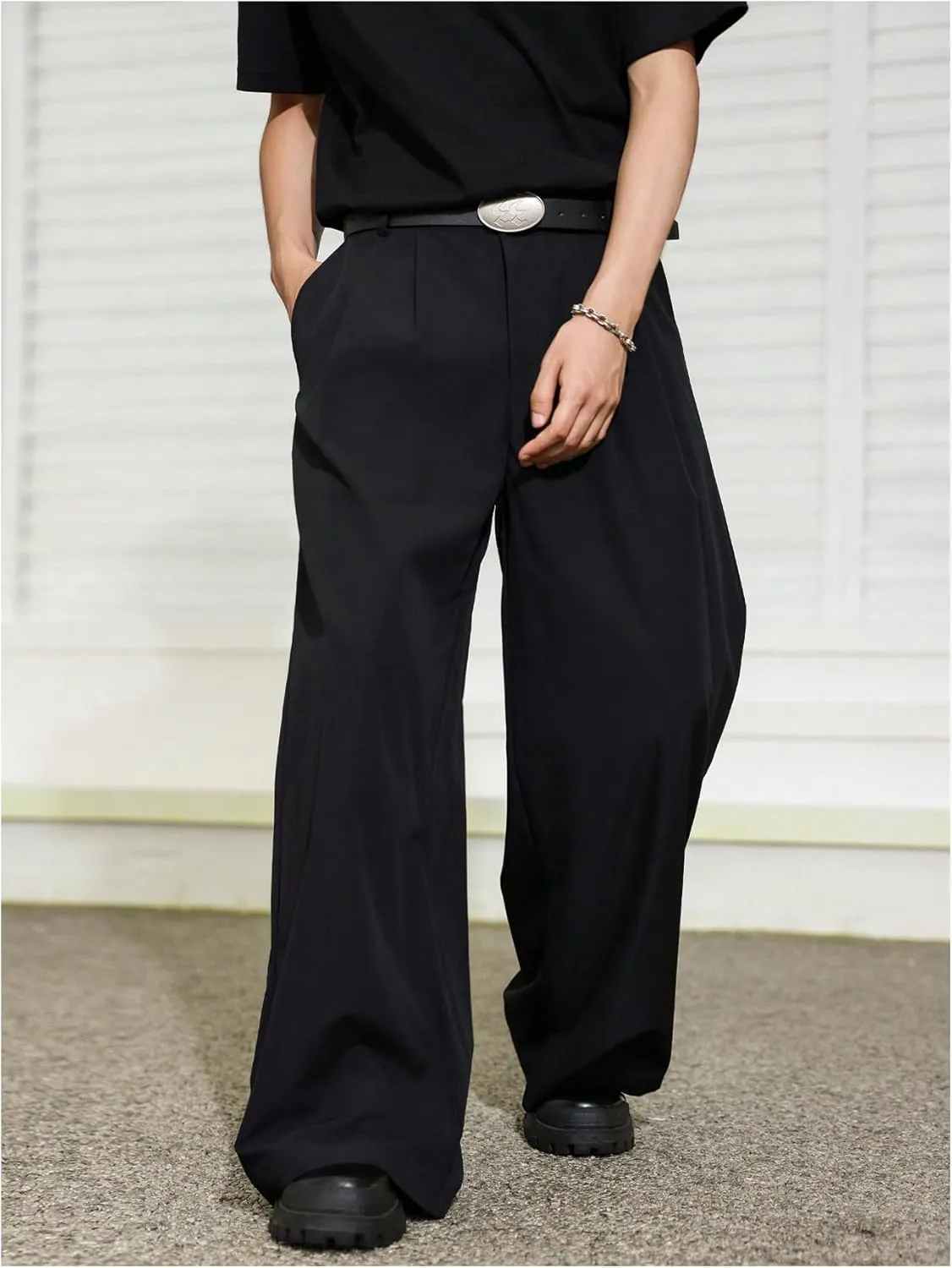 Floerns Men's Causal Baggy Wide Leg Suit Pants Loose Fit Business Dress Trousers