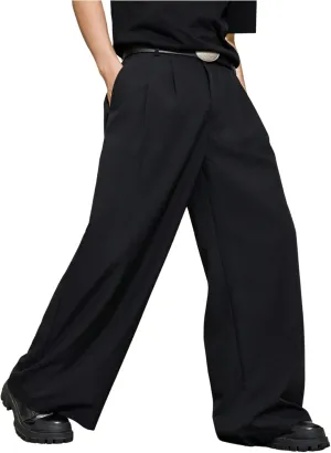 Floerns Men's Causal Baggy Wide Leg Suit Pants Loose Fit Business Dress Trousers