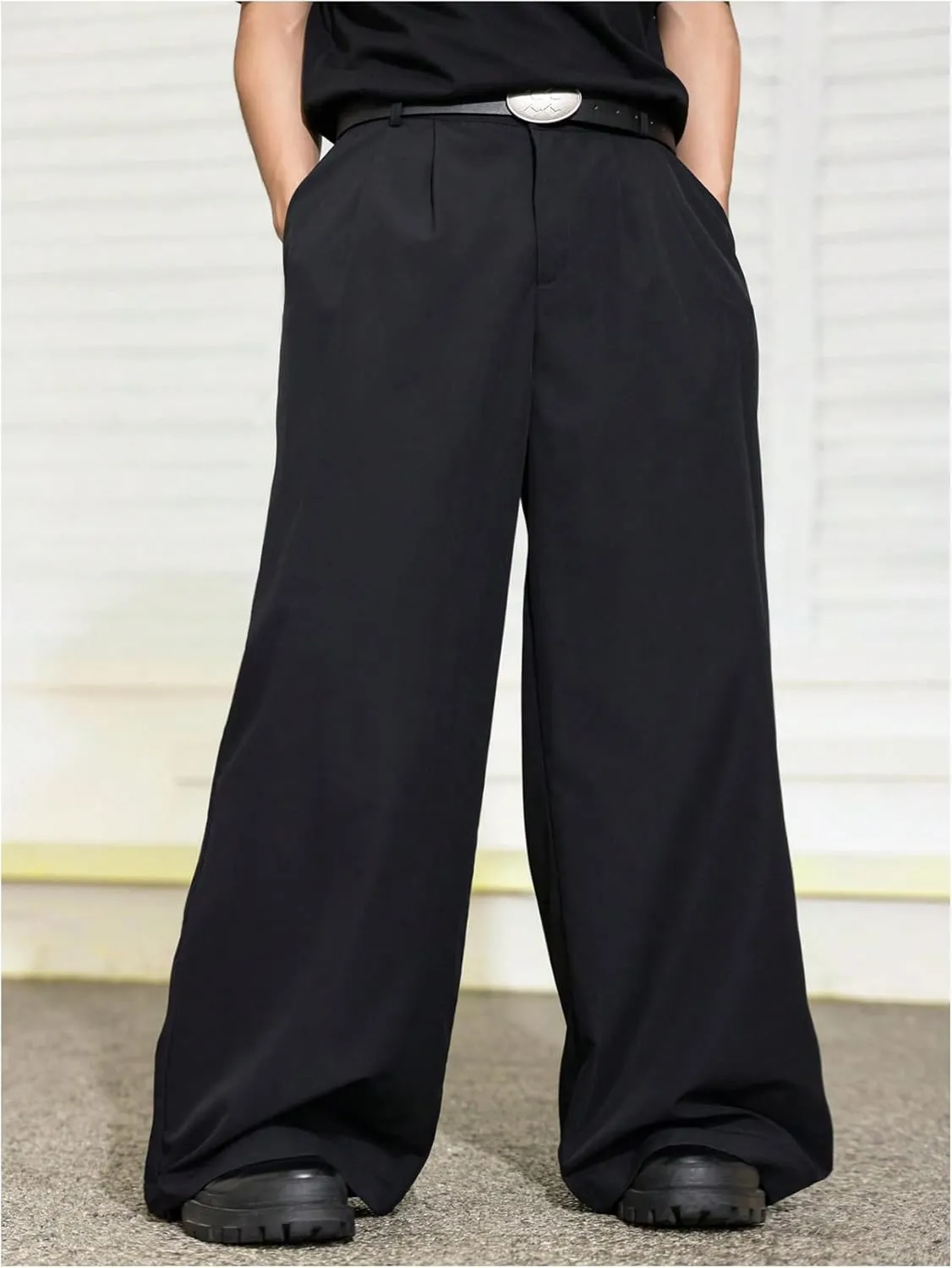 Floerns Men's Causal Baggy Wide Leg Suit Pants Loose Fit Business Dress Trousers