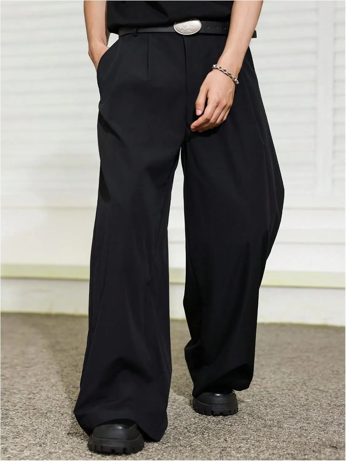 Floerns Men's Causal Baggy Wide Leg Suit Pants Loose Fit Business Dress Trousers