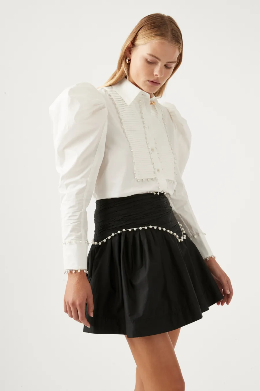 Florence Pearl Trim Blouse Ivory