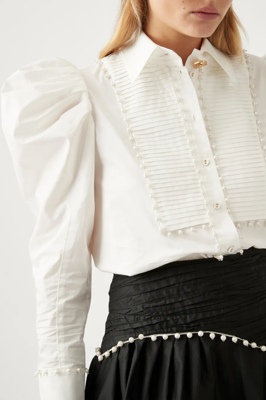 Florence Pearl Trim Blouse Ivory