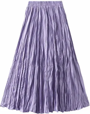 Flowy Pleated Long Maxi Skirts for Women Elastic High Waisted Vintage Summer Skirt Solid Color A Line Dress