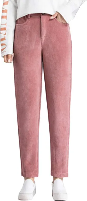 Flygo Womens High Waisted Tapered Corduroy Harem Pants Trousers