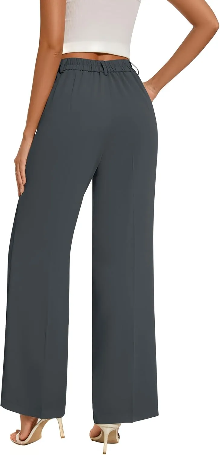 FUNYYZO Women's Loose Pleated Front Long Pants Wide Leg Trousers Solid Causal Dressy