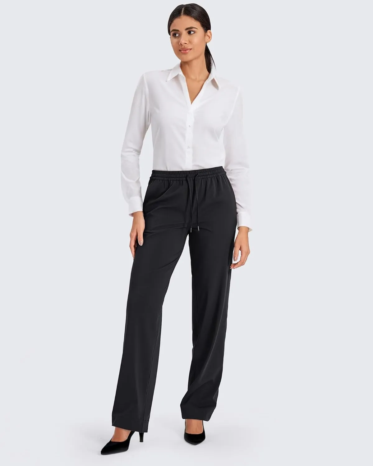 G4Free ShiftReady Yoga Pants for Women Business Casual Drawstring Pants Straight Leg Dress Pants for Work Petite/Regular/Tall
