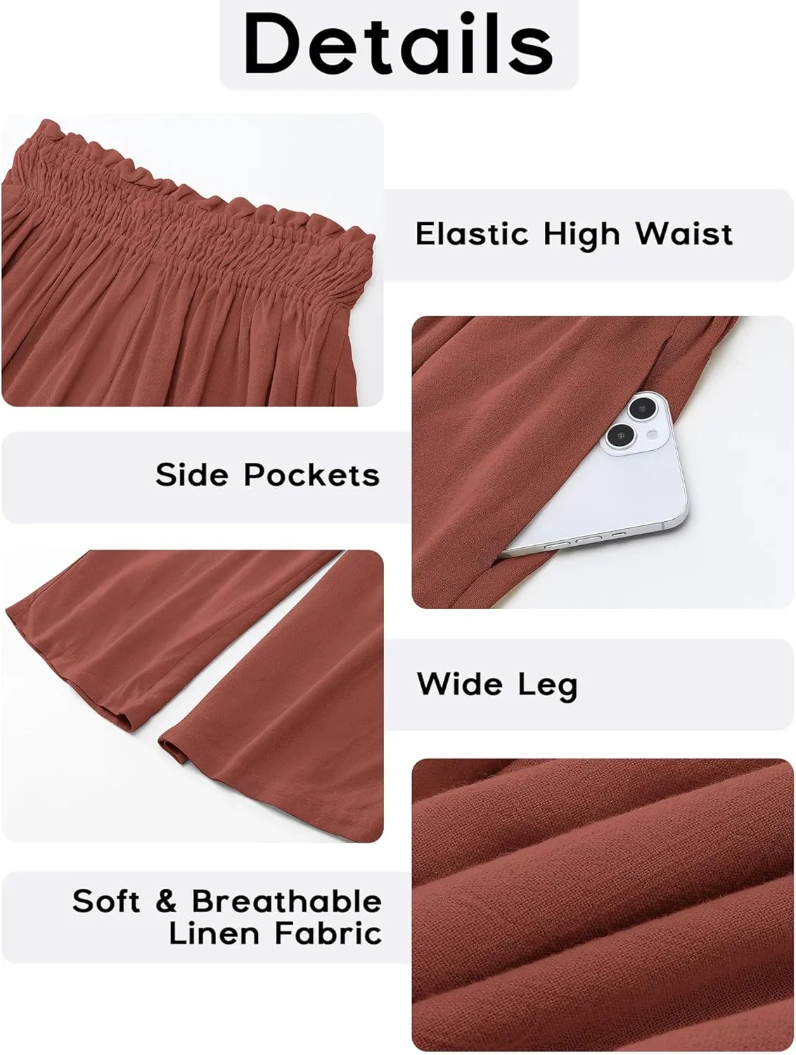 GRAPENT Capri Pants for Women High Waisted Wide Leg Linen Palazzo Trousers Pull On Elastic Smock Waist Loose Flowy Pants