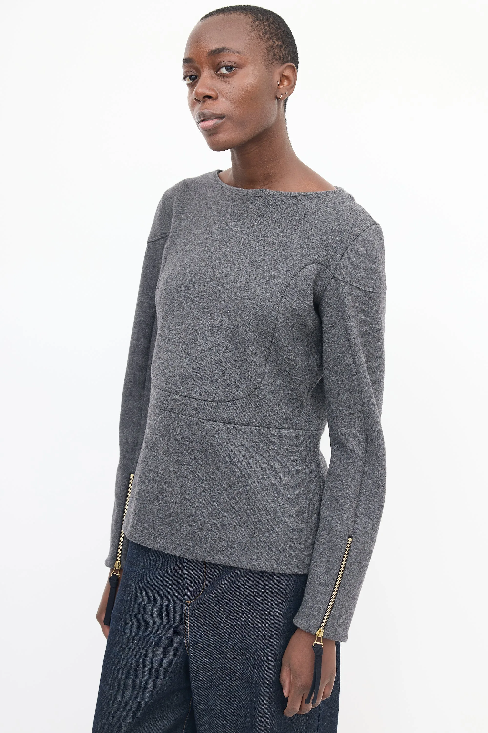 Grey Wool Zip Sweater