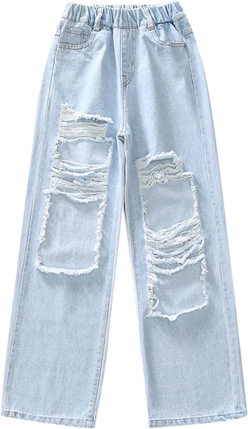 Happy Cherry Girls Jeans Straight Wide Leg Flare Denim Pants for All Seasons 5-15 Y