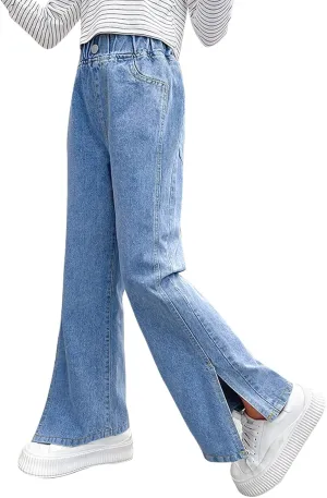 Happy Cherry Girls Jeans Straight Wide Leg Flare Denim Pants for All Seasons 5-15 Y