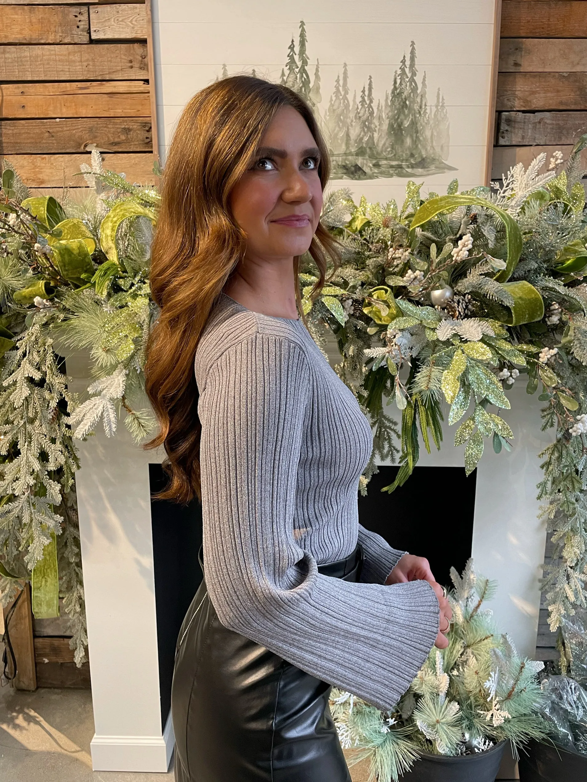 Heather Grey Ribbed Long Sleeve
