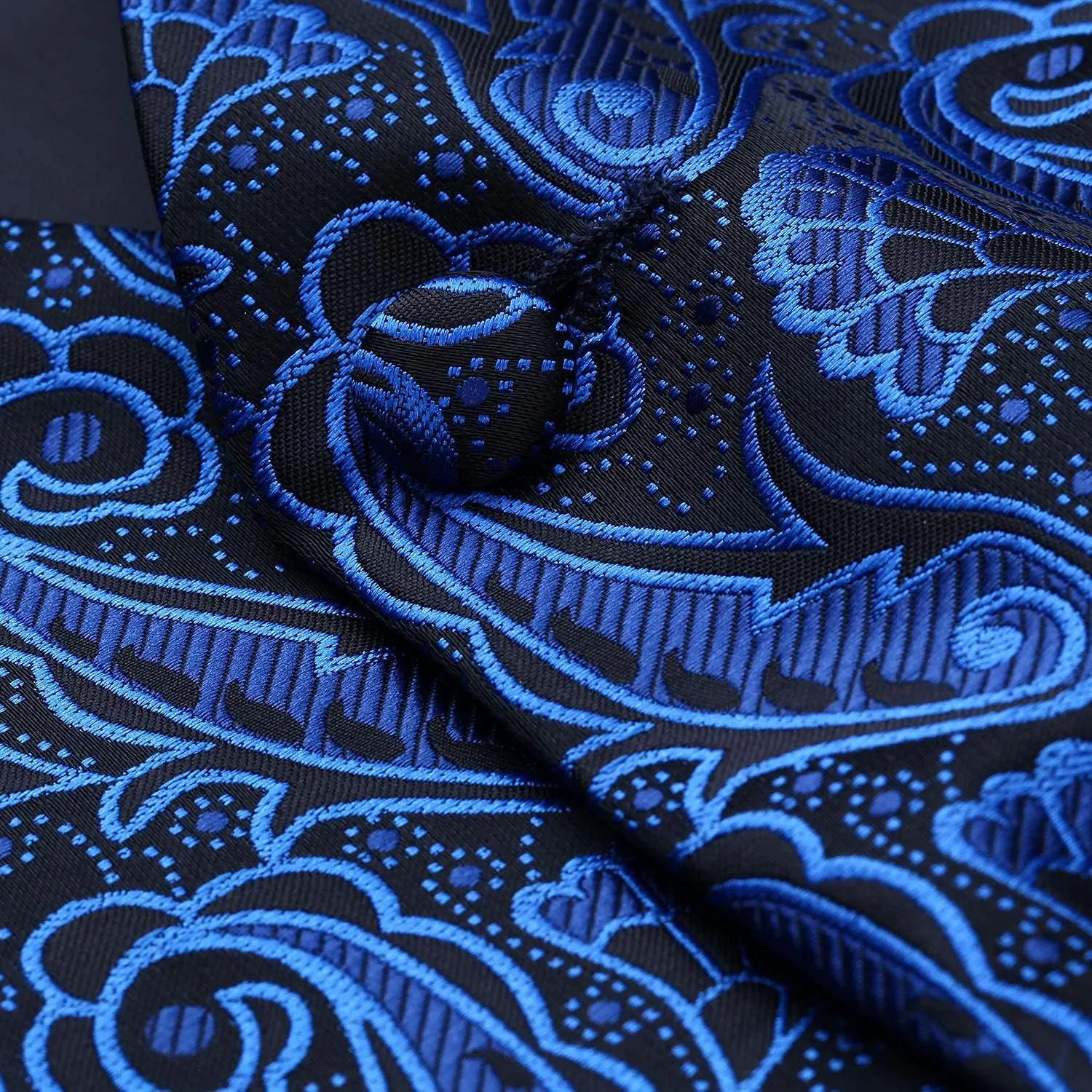 HISDERN 3PC Men's Paisley Floral Jacquard Suit Vest & Necktie and Pocket Square Formal Waistcoat for Tuxedo Wedding Party