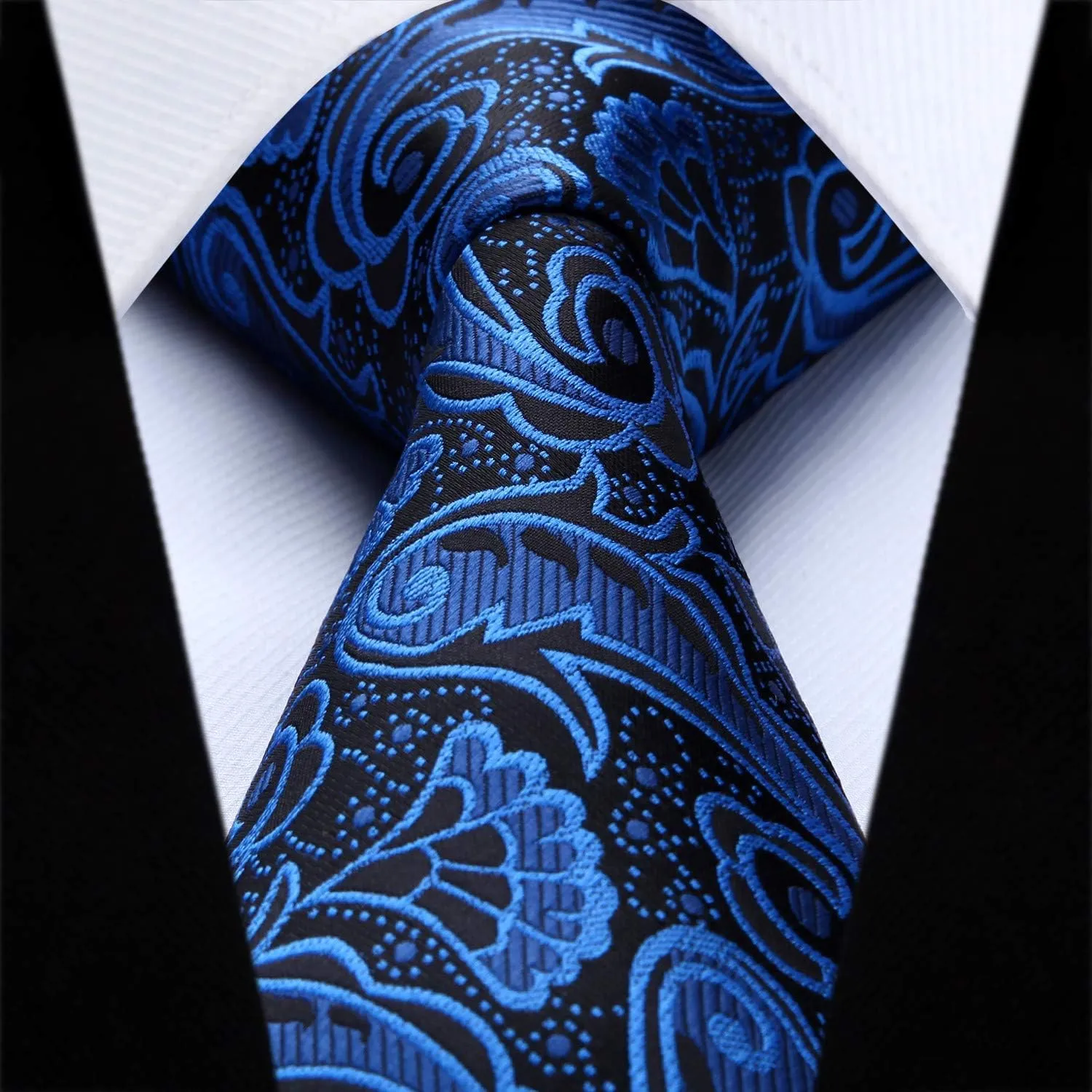 HISDERN 3PC Men's Paisley Floral Jacquard Suit Vest & Necktie and Pocket Square Formal Waistcoat for Tuxedo Wedding Party