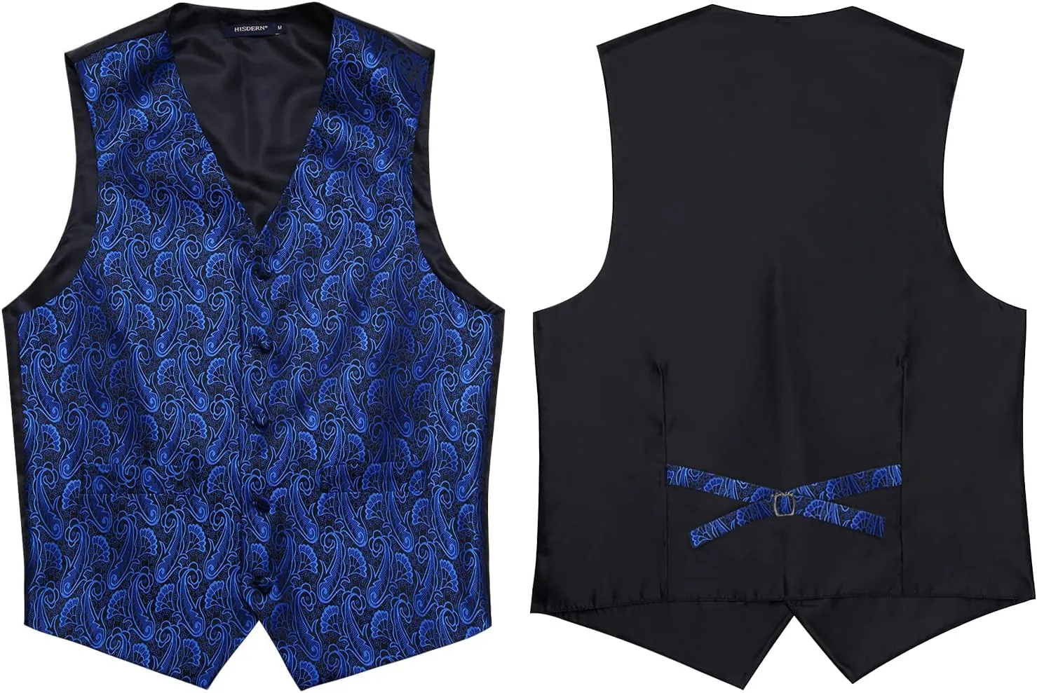HISDERN 3PC Men's Paisley Floral Jacquard Suit Vest & Necktie and Pocket Square Formal Waistcoat for Tuxedo Wedding Party