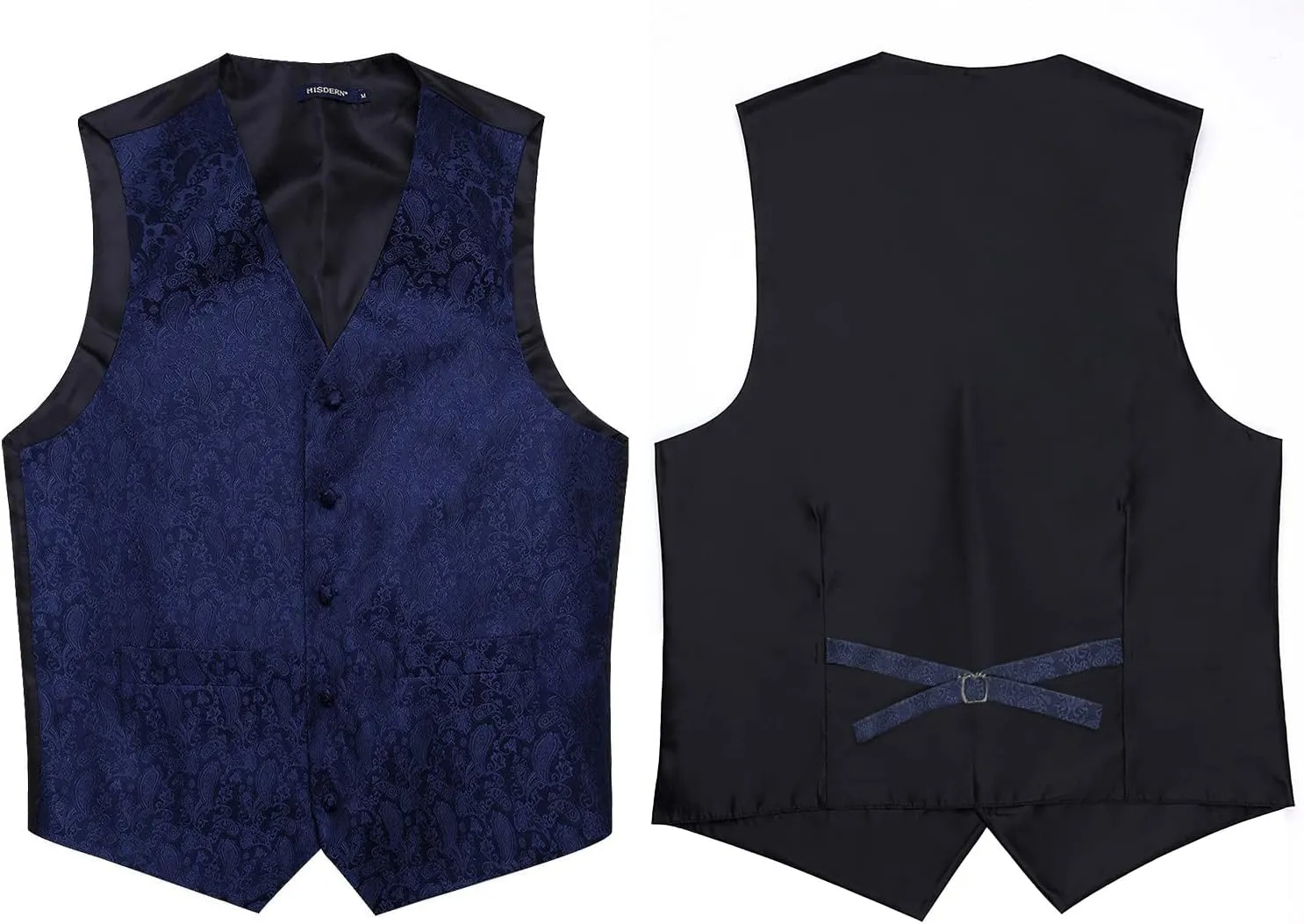 HISDERN 3PC Men's Paisley Floral Jacquard Suit Vest & Necktie and Pocket Square Formal Waistcoat for Tuxedo Wedding Party