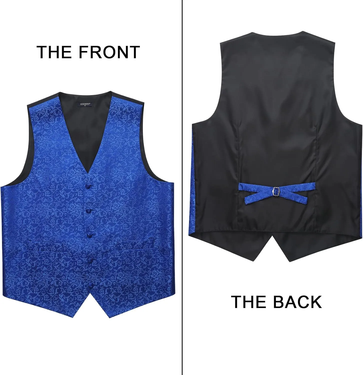 HISDERN 3PC Men's Paisley Floral Jacquard Suit Vest & Necktie and Pocket Square Formal Waistcoat for Tuxedo Wedding Party