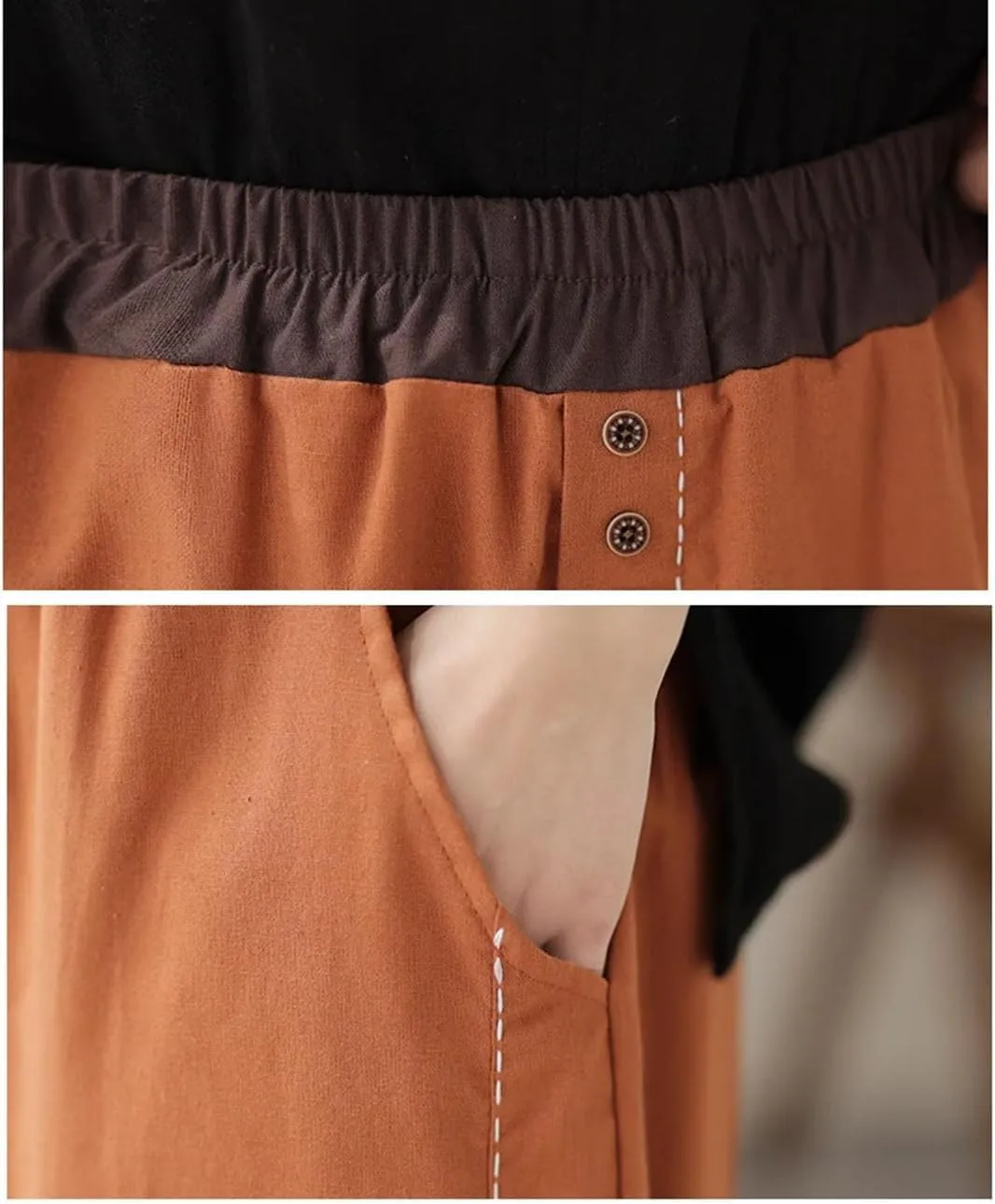 Hndudnff Women High Waist Harem Pants with Pockets Solid Trousers Loose Cotton Ankle-Length Pant