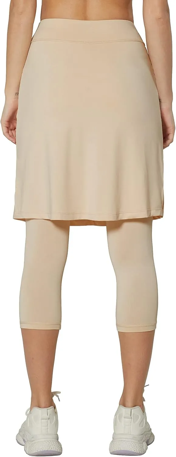 HOKOYI Modest Skirt with Leggings Attached for Women Workout Knee Length Swim Capri Pants with 2 Pockets
