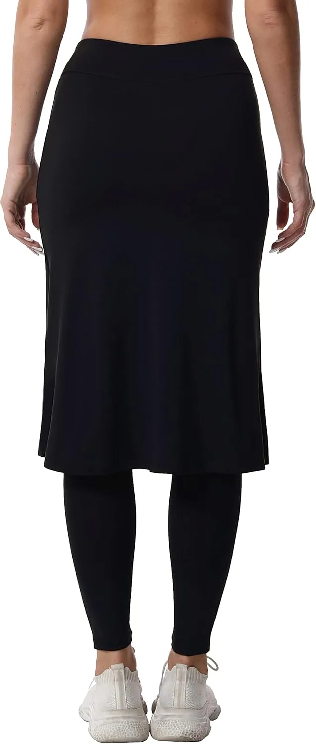 HOKOYI Women's Modest Long Skirt with Attached Leggings Pockets Midi Cover Up Workout Skirted Capris