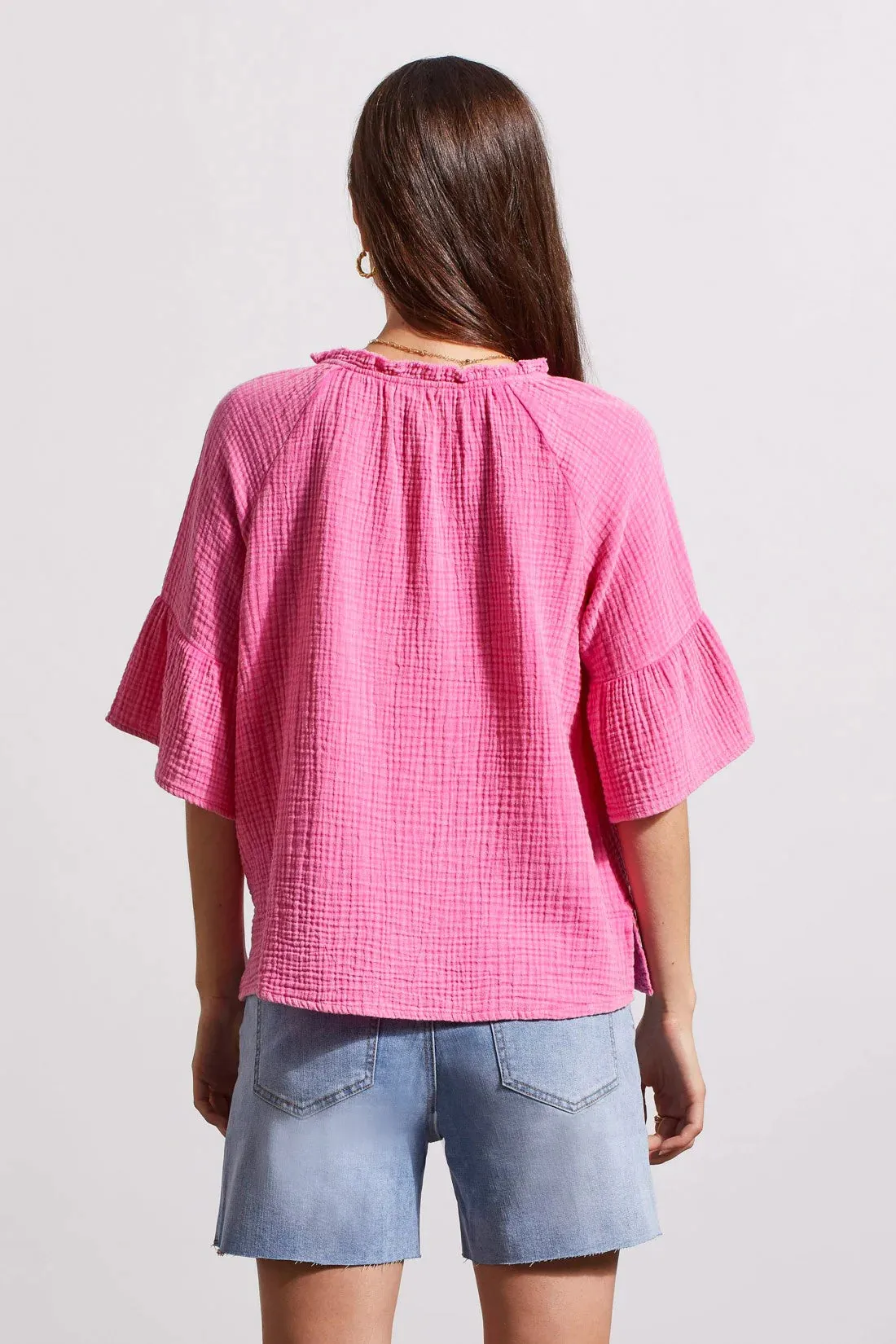 Holly Hi-Pink Cotton Gauze Raglan Sleeve Top - TRIBAL 5349O-4555-3097