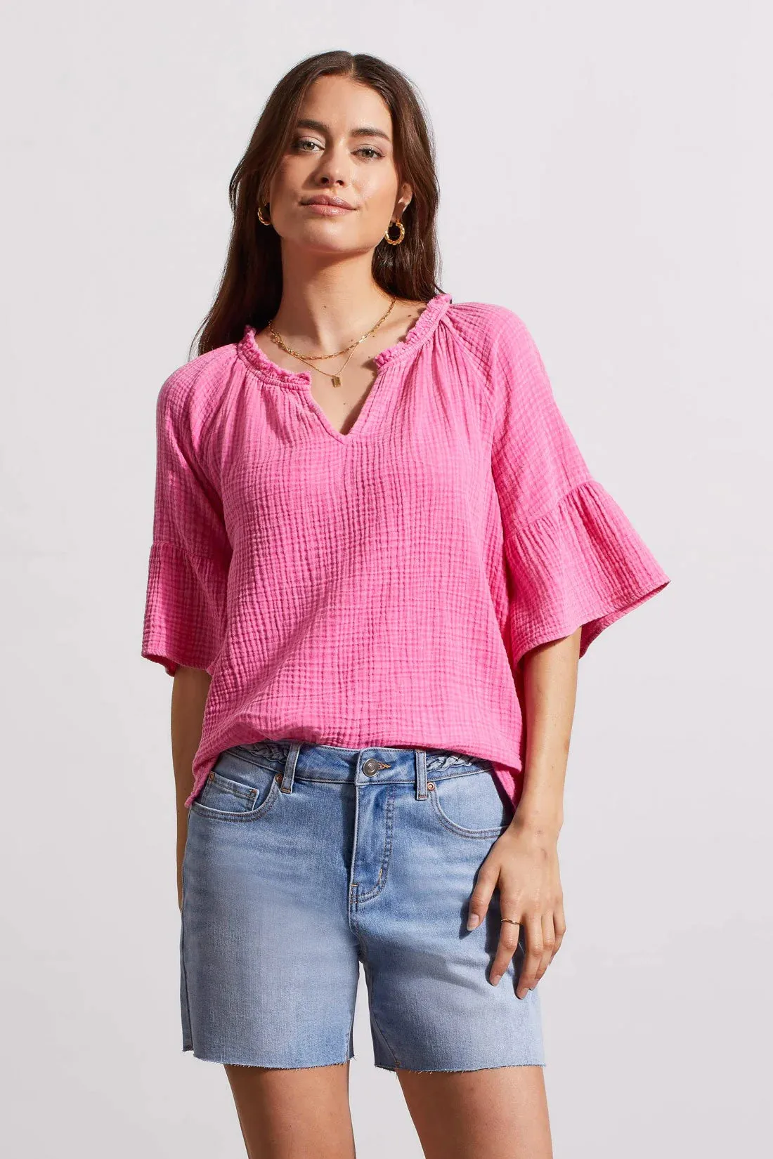Holly Hi-Pink Cotton Gauze Raglan Sleeve Top - TRIBAL 5349O-4555-3097