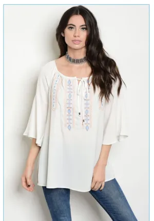 Ivory and Blue Embroidery