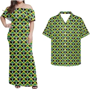 Jamaican Couple Matching Jamaican Clothing Jamaica Flag Dresses & Man Shirt Jamaican Couple Dress for Men and Women
