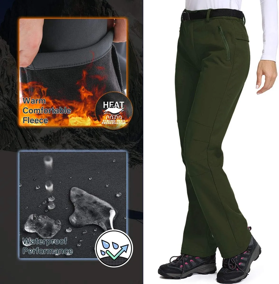 Jessie Kidden Women's Waterproof Pants Hiking Ski Snow Fish Fleece Lined Insulated Outdoor Golf Travel Pant
