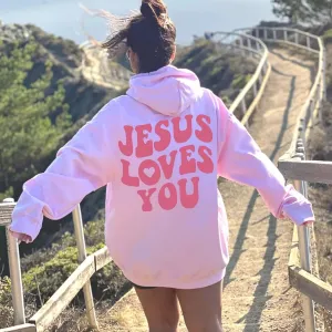 Jesus Loves You Christian Hoodie - Aesthetic, Word On Back, Trendy Oversized Hoodie For Girls 10-12