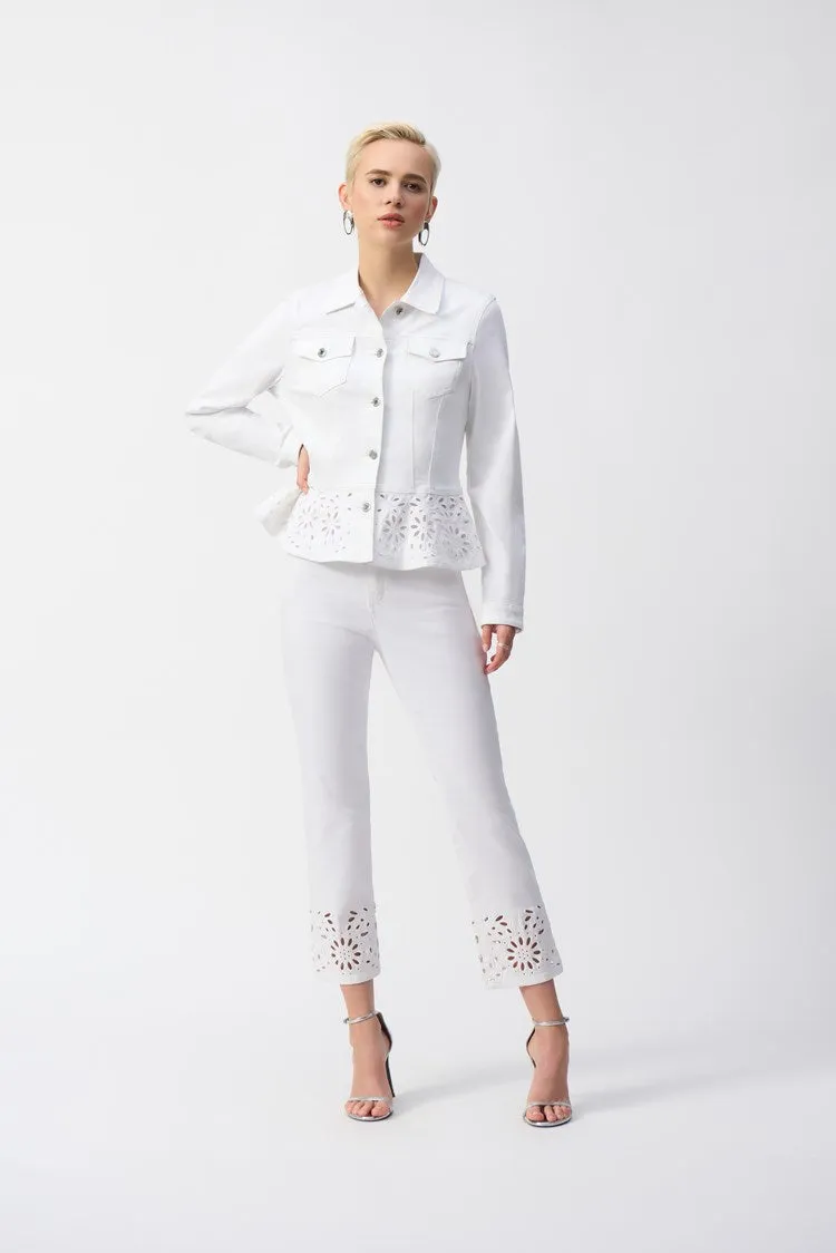 Joseph Ribkoff White Stretch Denim Peplum Jacket