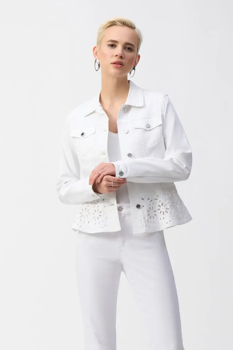 Joseph Ribkoff White Stretch Denim Peplum Jacket