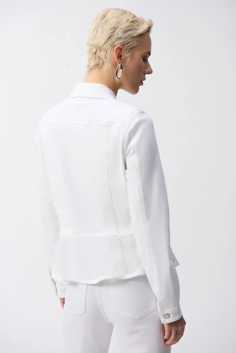 Joseph Ribkoff White Stretch Denim Peplum Jacket