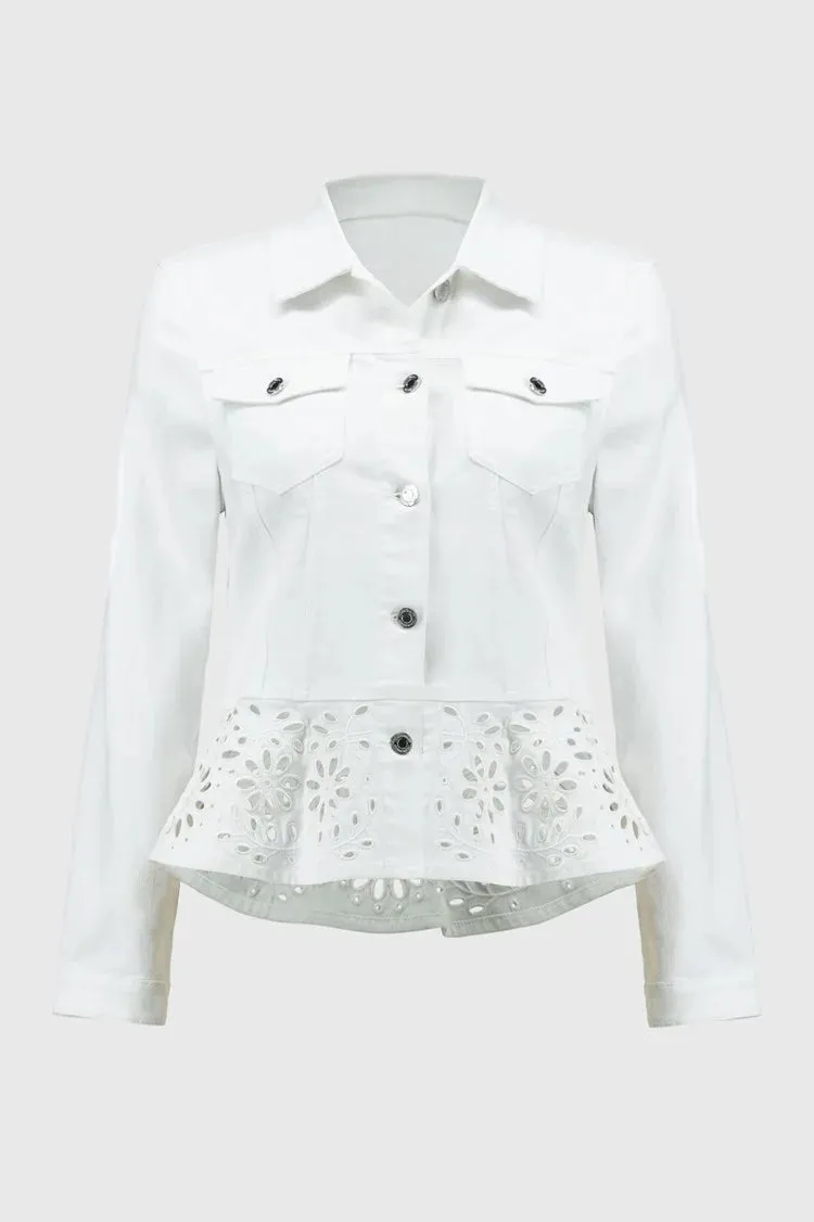Joseph Ribkoff White Stretch Denim Peplum Jacket