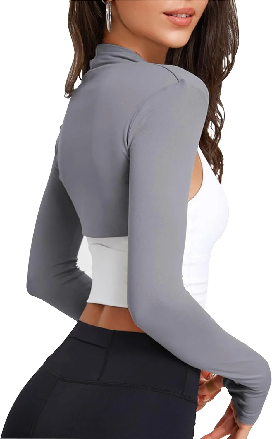 KAMISSY Women Workout Long Sleeve Bolero Shrug Crop Top with Thumb Hole Slim Athletic Open Front Cropped Cardigan Shrug Shirt