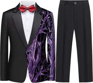 Kids Tuxedo Suits for Boys 3 Piece Sequin Formal Suit Set Ring Bearer Outfit Prom Wedding