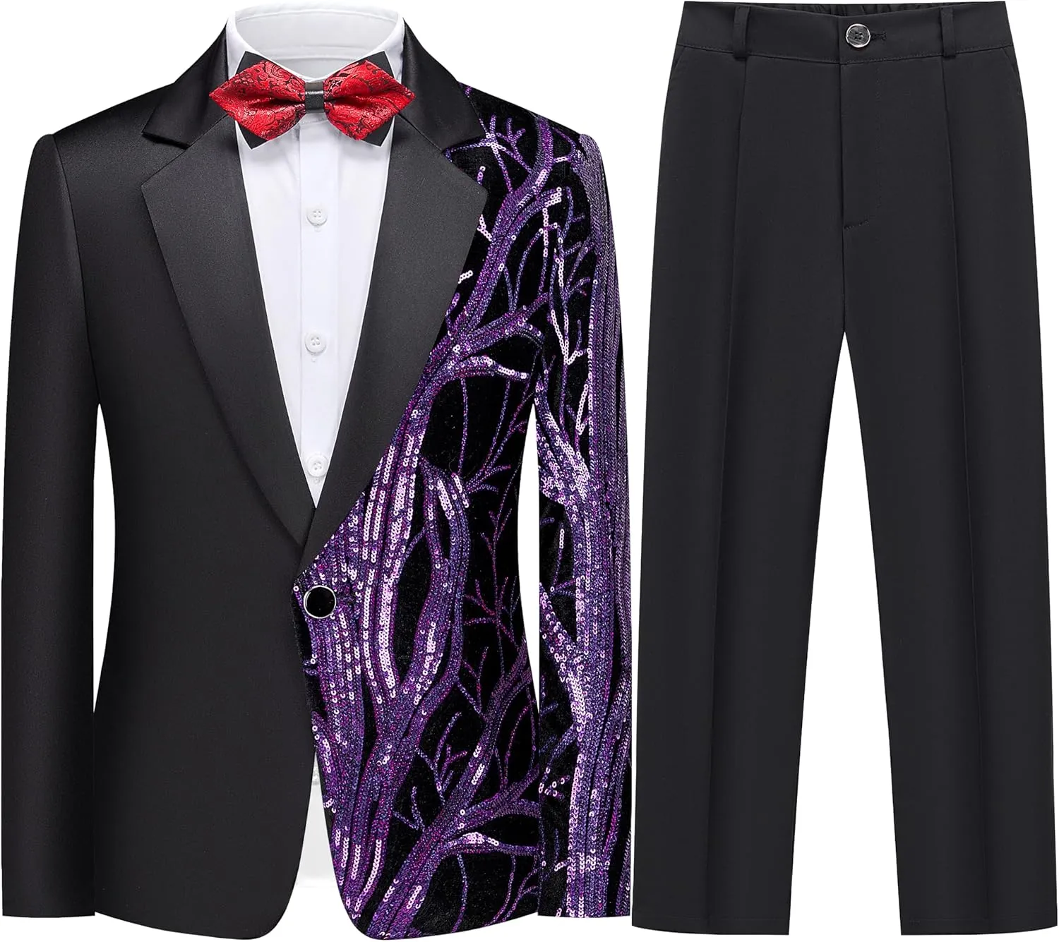 Kids Tuxedo Suits for Boys 3 Piece Sequin Formal Suit Set Ring Bearer Outfit Prom Wedding