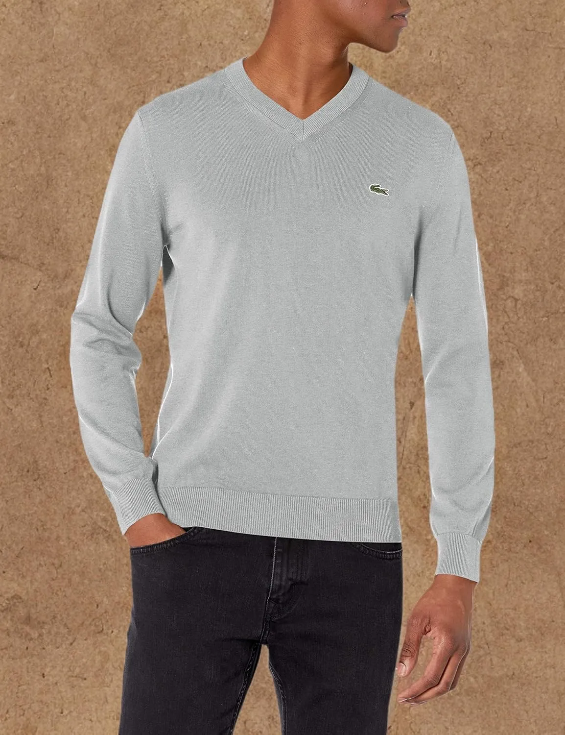 Lacoste Men's Long Sleeve Regular Fit V-neck Organic Cotton Sweater