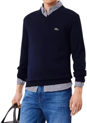 Lacoste Men's Long Sleeve Regular Fit V-neck Organic Cotton Sweater