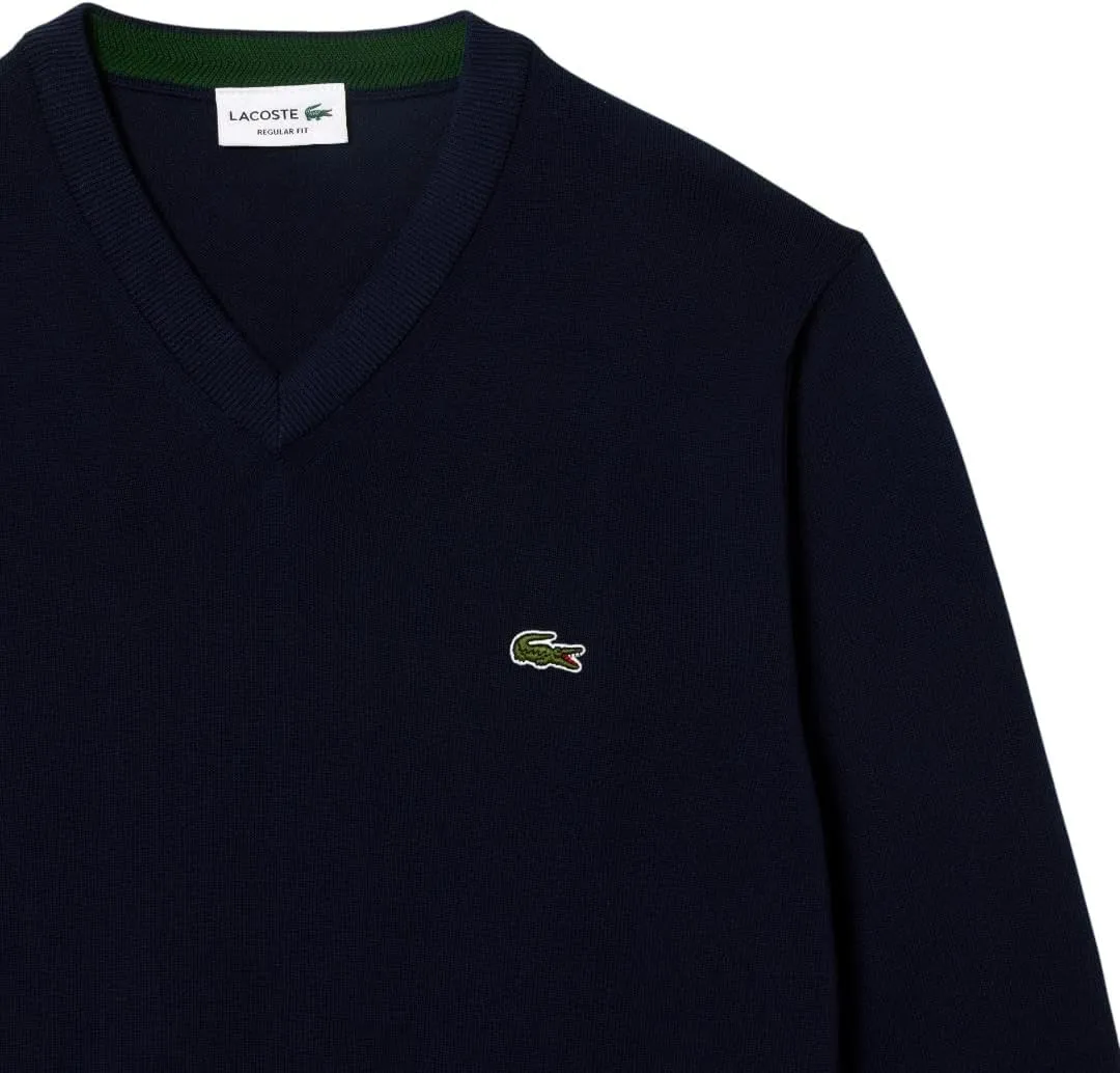 Lacoste Men's Long Sleeve Regular Fit V-neck Organic Cotton Sweater