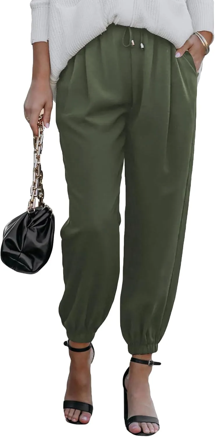 LAFOURAM Women's Casual Loose Drawstring Elastic High Waisted Harem Pants Comfy Trousers with Pockets