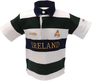 Lansdowne Ireland Kids Rugby Shirt Bottle Green & White Stripe Rugby Short Sleeve 100% Cotton Shirt