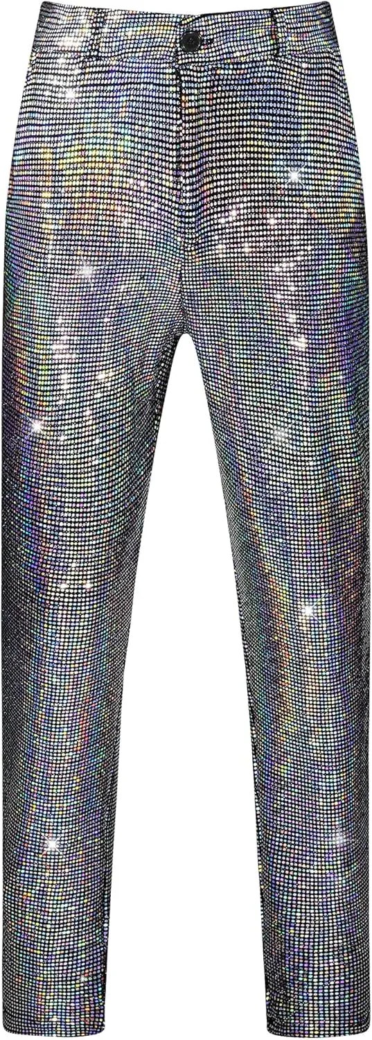 Lars Amadeus Sequins Pants for Men's Party Disco Shiny Sparkly Straight Leg Trousers