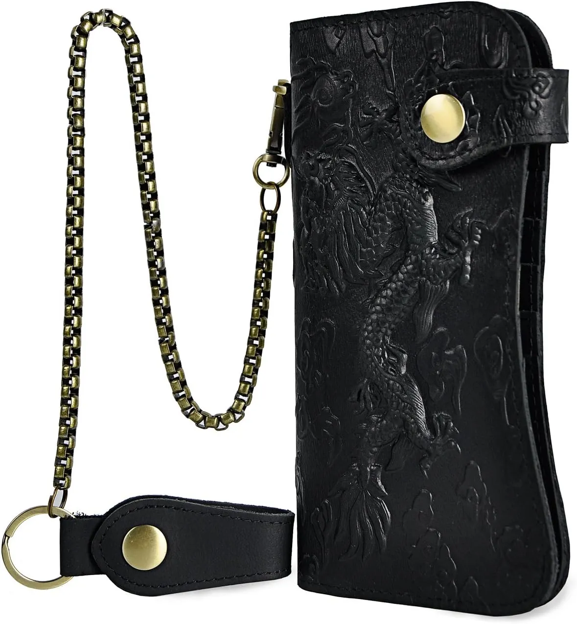 Le'aokuu Mens Genuine Leather Bifold Wallet Organizer Checkbook Iron Chain