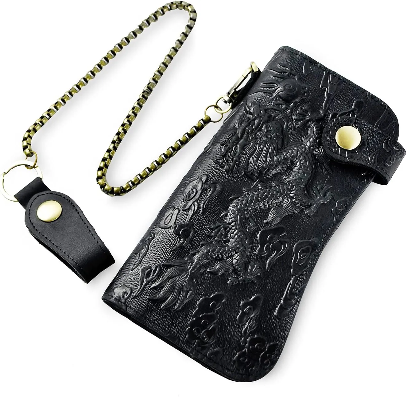 Le'aokuu Mens Genuine Leather Bifold Wallet Organizer Checkbook Iron Chain