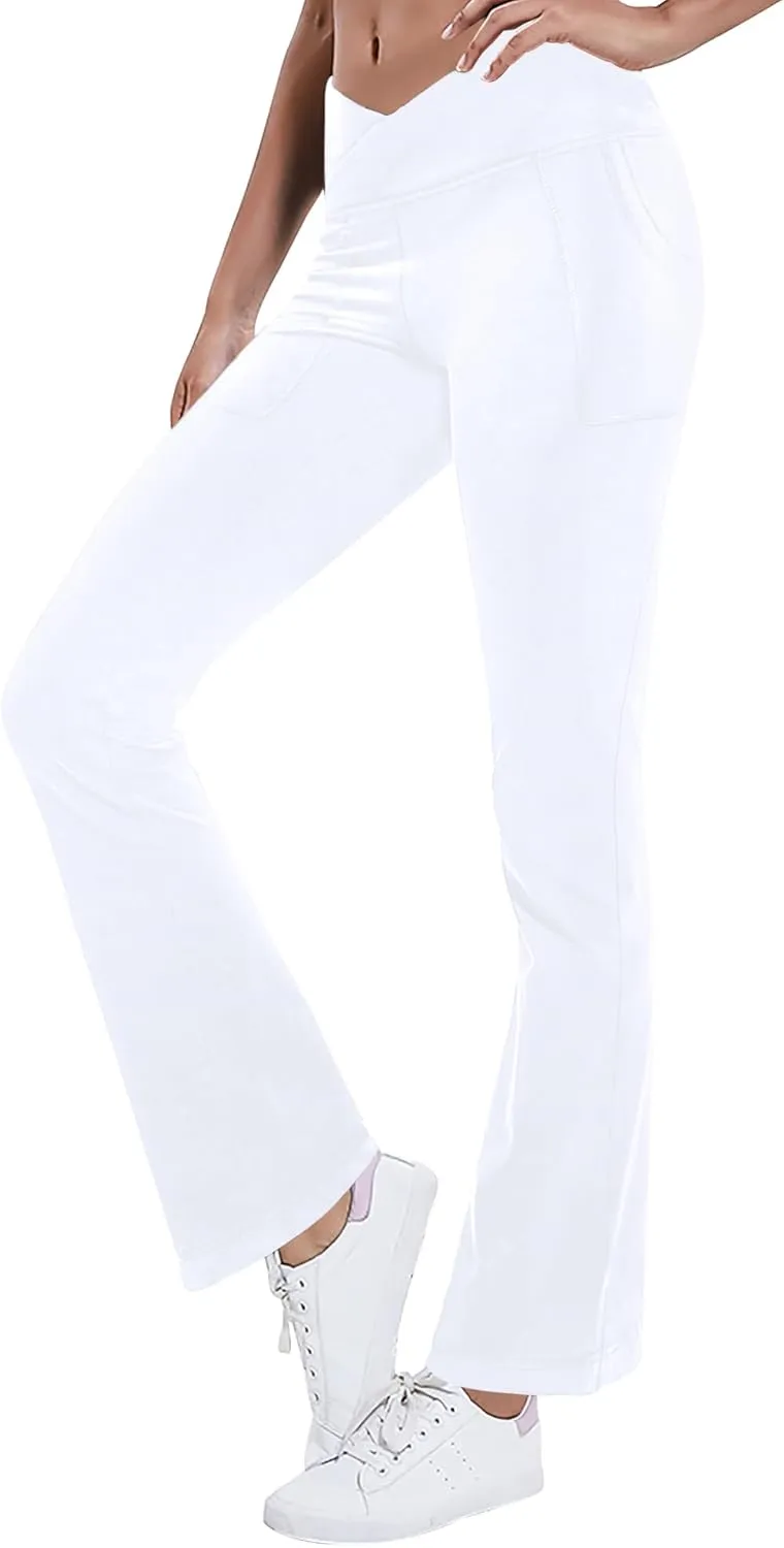 Leggings with Pockets for Girls Solid Black Stretch High Waist Tummy Control Workout Dance Bootcut Yoga Pants